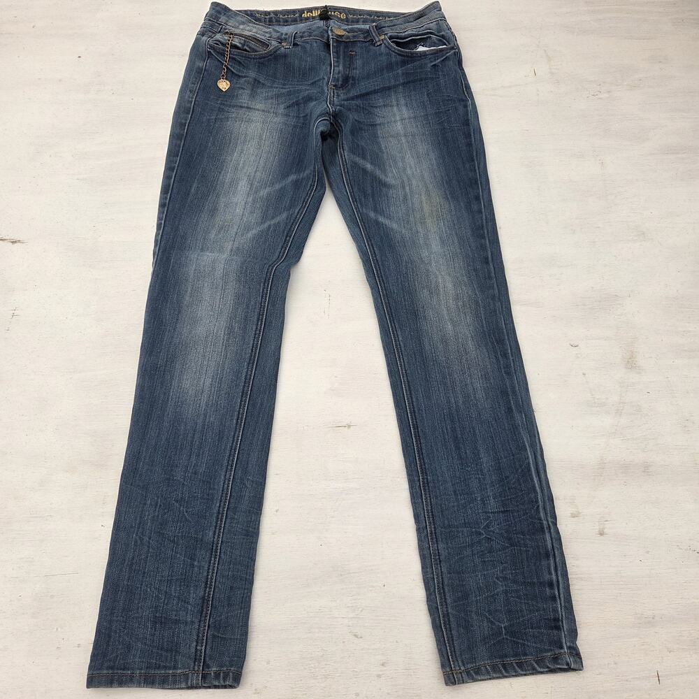 Dollhouse Jeans Juniors Size 13 Blue Distressed Denim Skinny Low Rise Casual